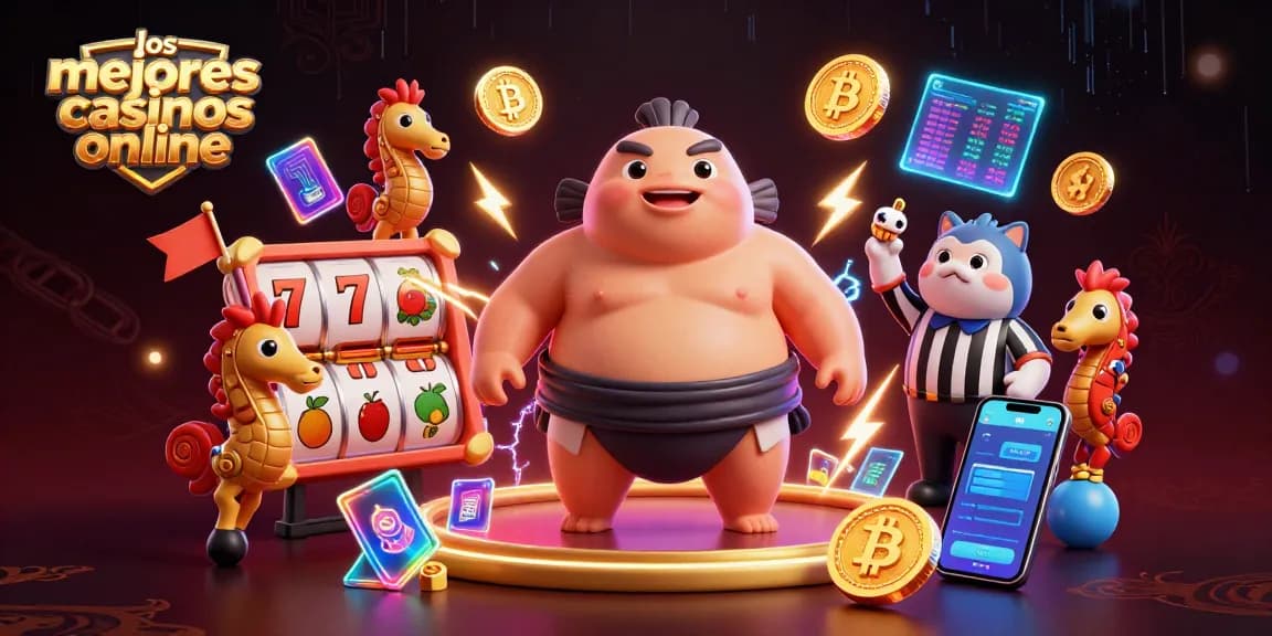 Descubre los mejores casinos online con tragamonedas y atención al cliente destacada en esta ilustración vibrante.