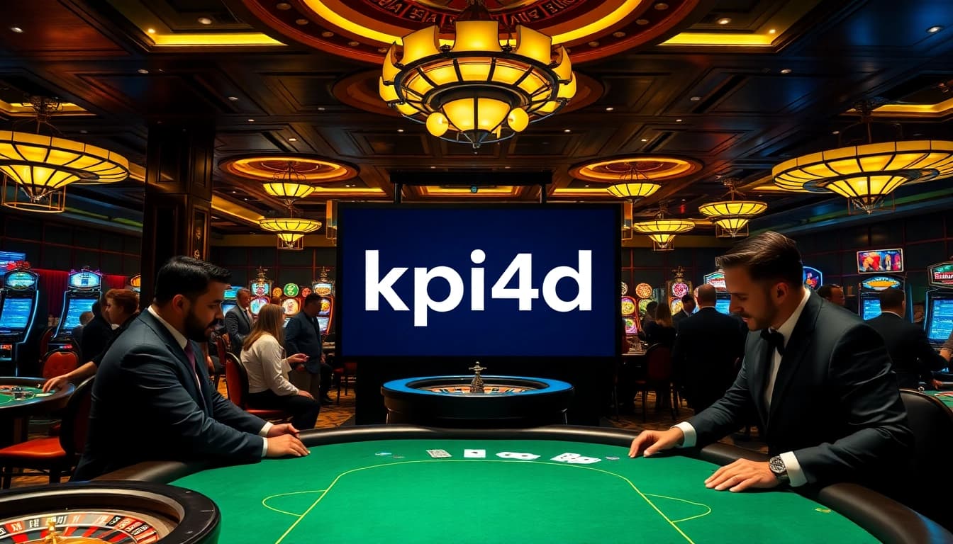 Experience the thrill of KPI4D at a vibrant casino with tables, chips, and players.