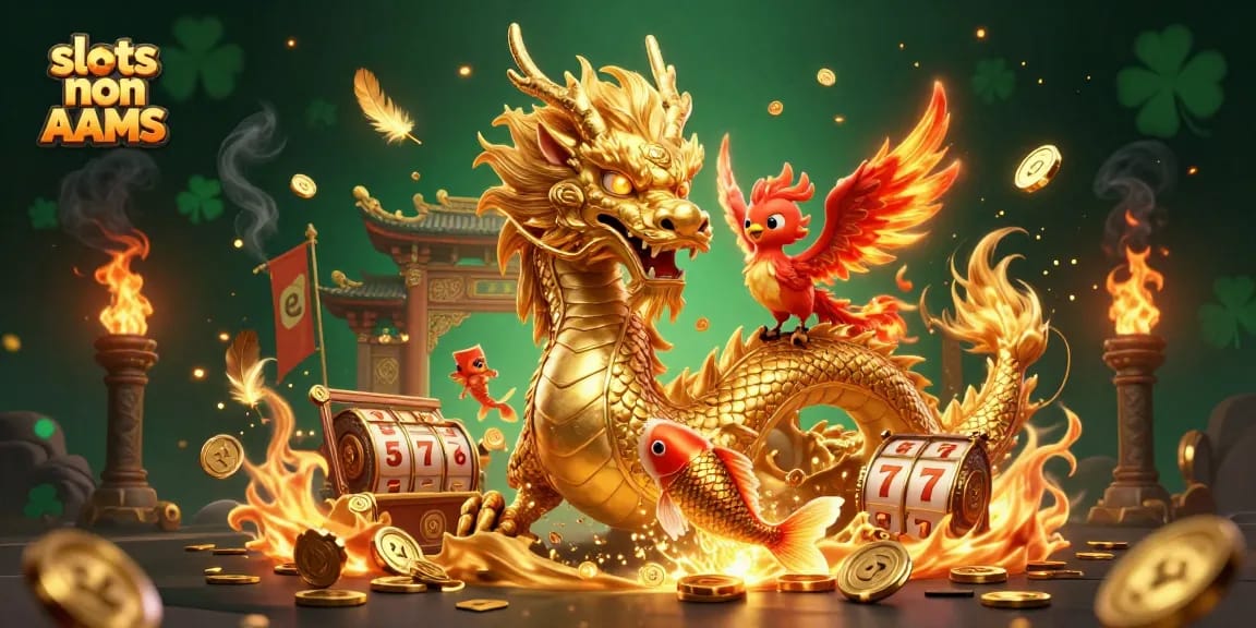 Vivi l'emozione con le slots non AAMS in questa vivace illustrazione 3D che presenta dinamici elementi da casinò.