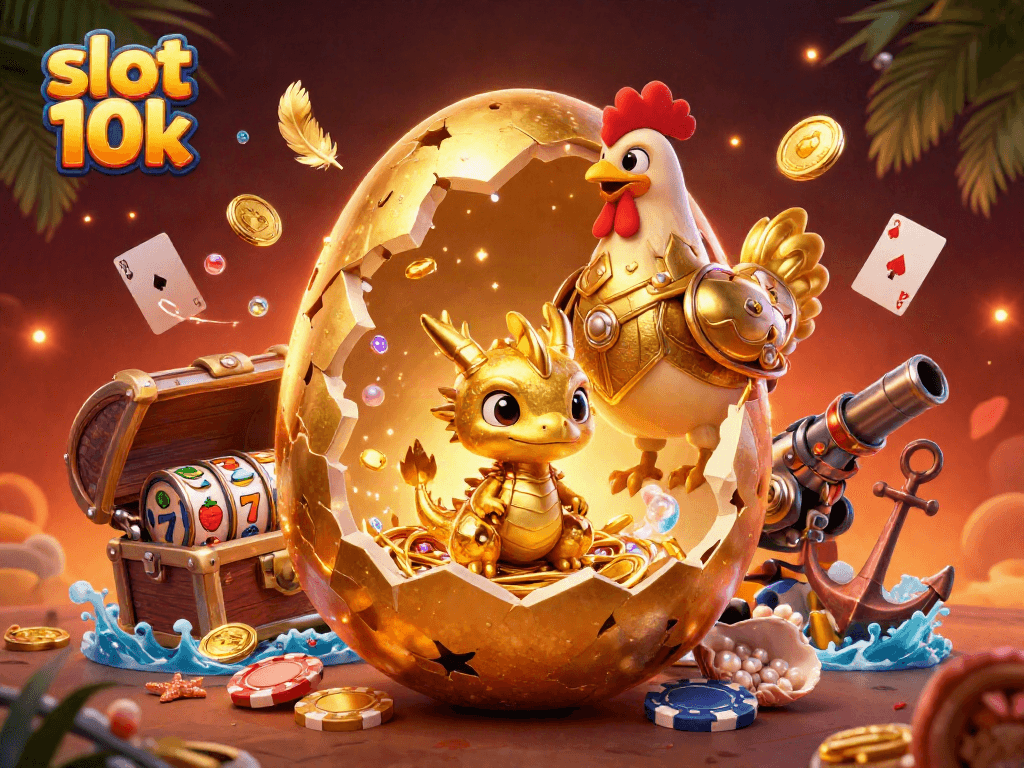 Engage with exciting slot 10k gameplay featuring a golden dragon and treasure amidst poker chips