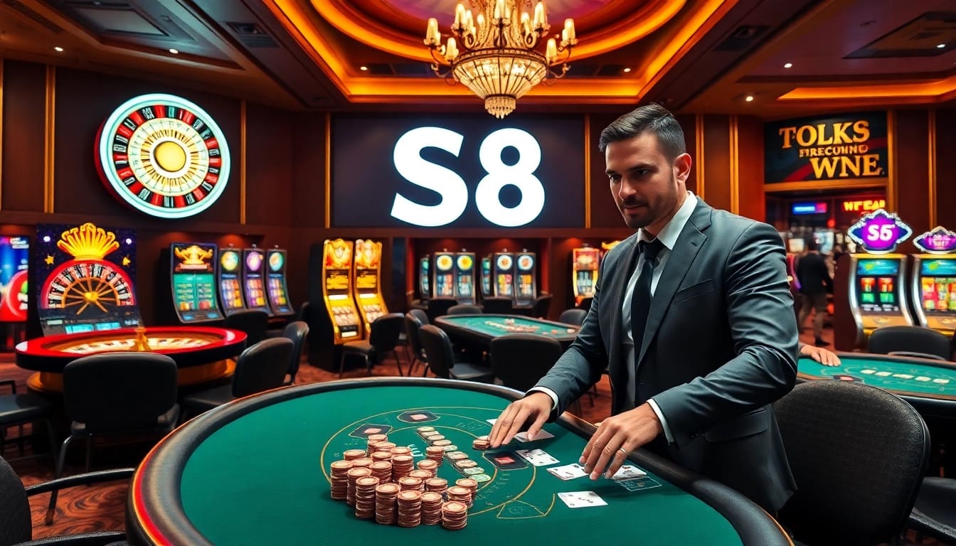 Exciting gaming experience at S8 casino with vibrant slot machines and roulette.
