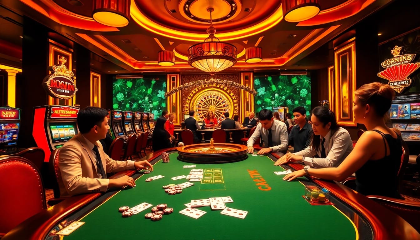 Experience thrilling action at https://thabet.vegas/ with players enjoying a high-stakes poker game in a luxurious casino.