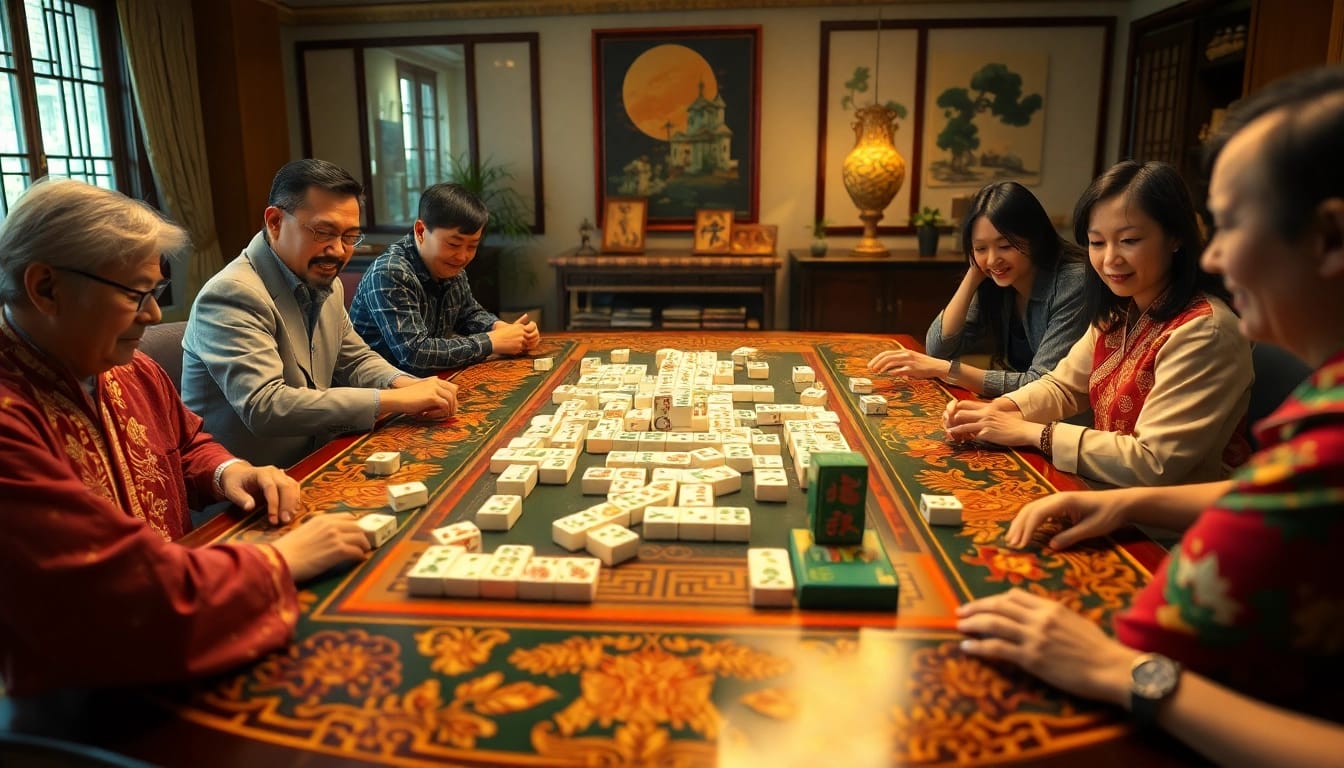 Permainan demo mahjong yang seru dengan pemain terlibat dalam suasana yang hangat dan akrab.