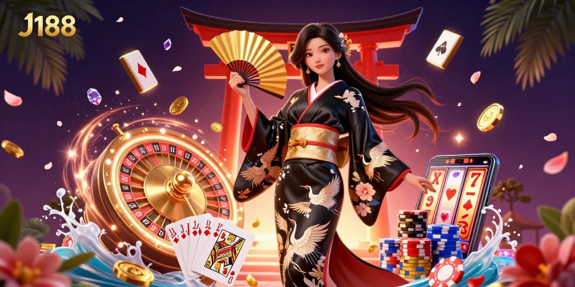 Experience thrilling gameplay at J188 with elegant scenes featuring dynamic casino elements.
