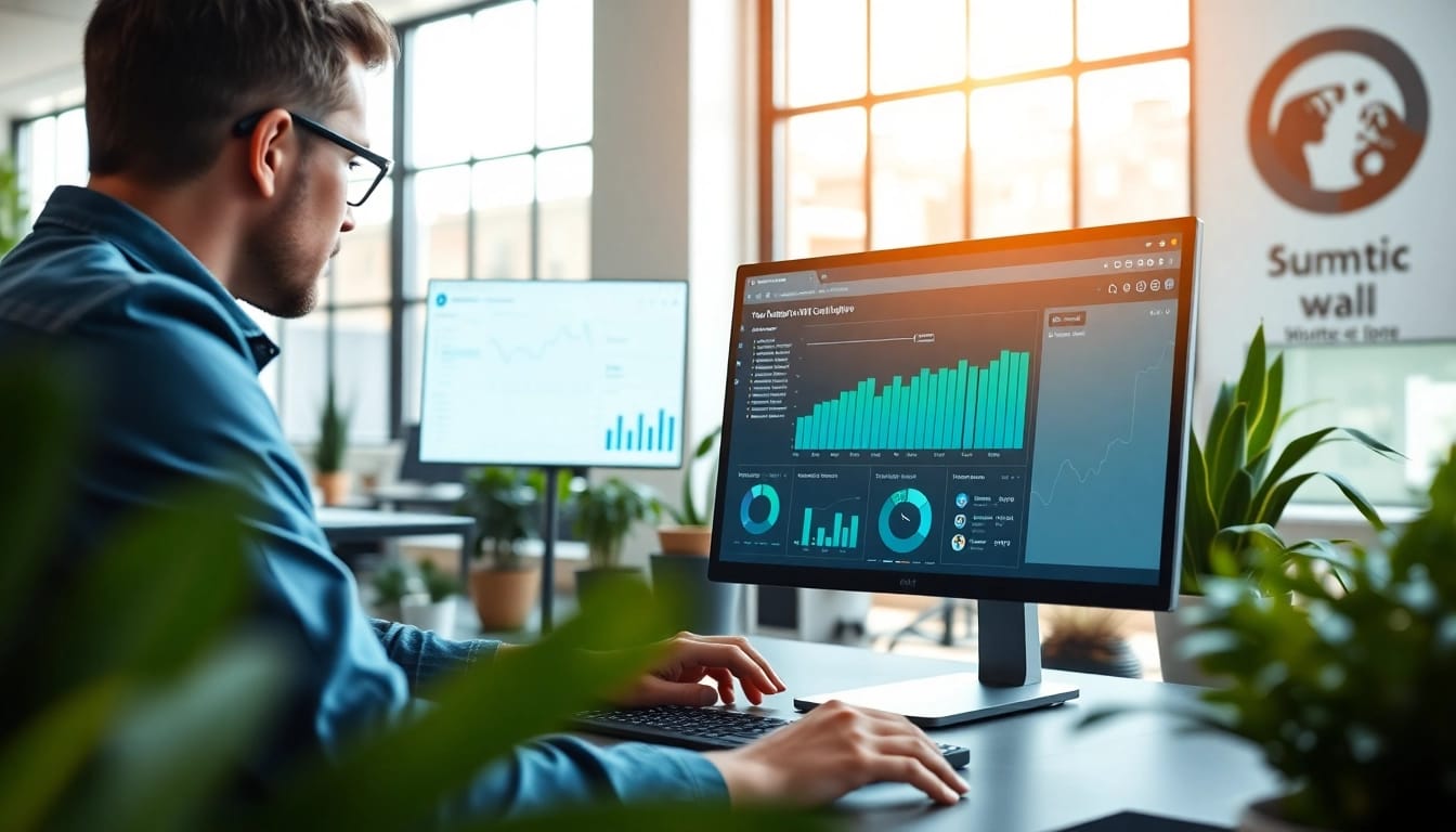 Visualize a digital marketing expert analyzing data for a youtube smm panel in a bright office