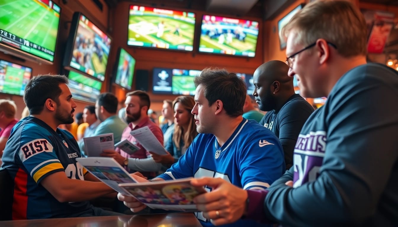 Engaged bettors participating in Oklahoma sports betting discussions at a vibrant venue.