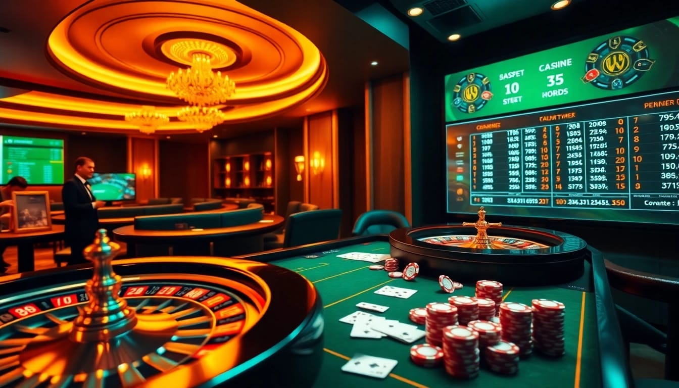 The excitement of betting at nhà cái vuabai9 with dynamic casino visuals including poker chips and a roulette wheel.