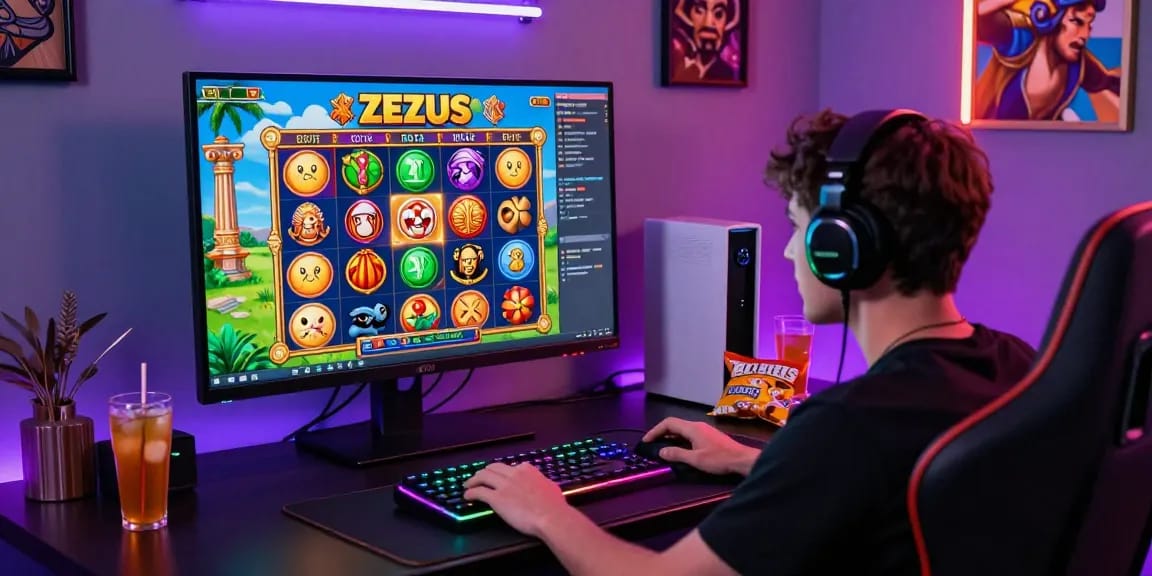 Engaged player enjoying Zeus Slot game with vibrant graphics and interactive features