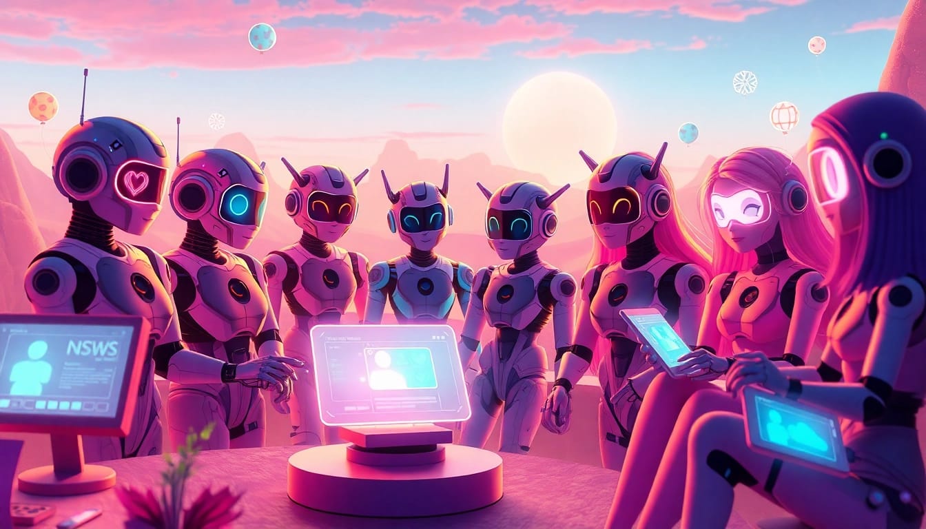 Engaging scene of free NSFW AI chatbots interacting with users in a vibrant digital landscape.