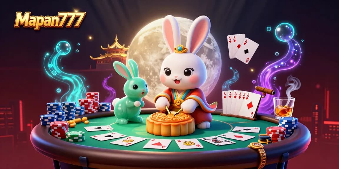 Join Mapan777 and win big at the poker table with captivating moon rabbit and vibrant casino elements!