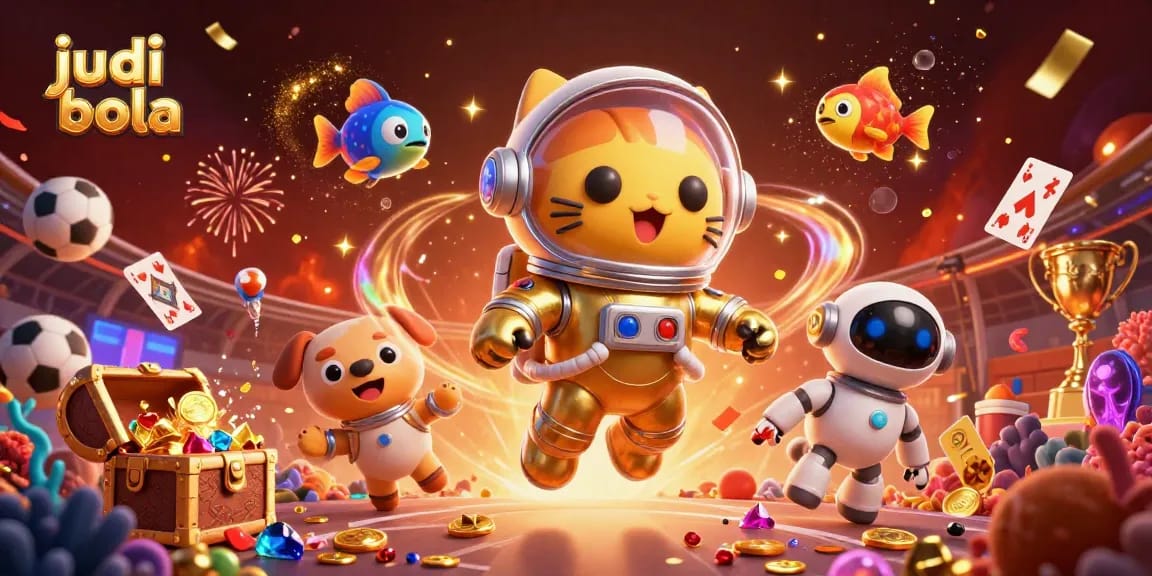 Engage in judi bola action with dynamic betting, trophies, and colorful sports elements.