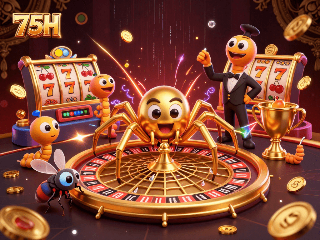 Aposte no 75H e ative a roleta dourada enquanto uma aranha cria uma teia de jackpot.