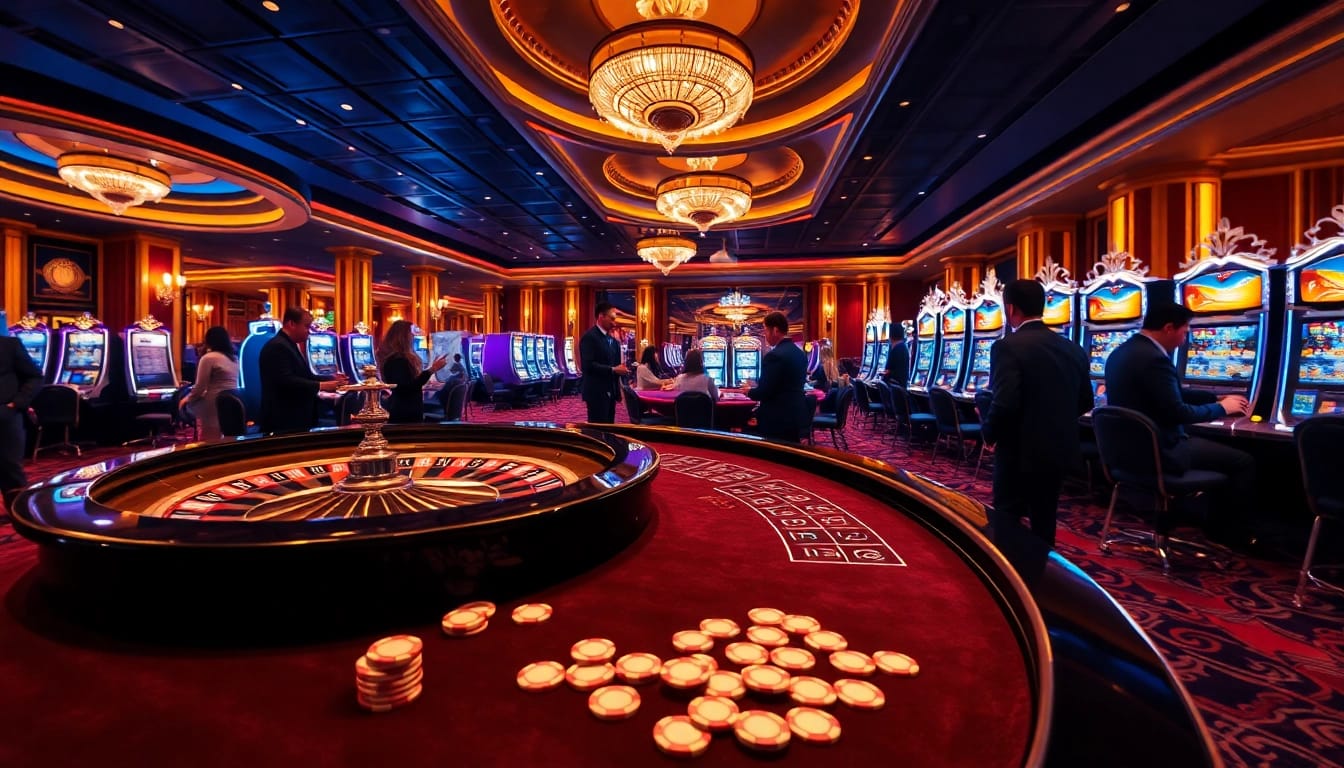 Scène captivante d'un casino en ligne de luxe en France, mettant en vedette l'action de la roulette et du poker.