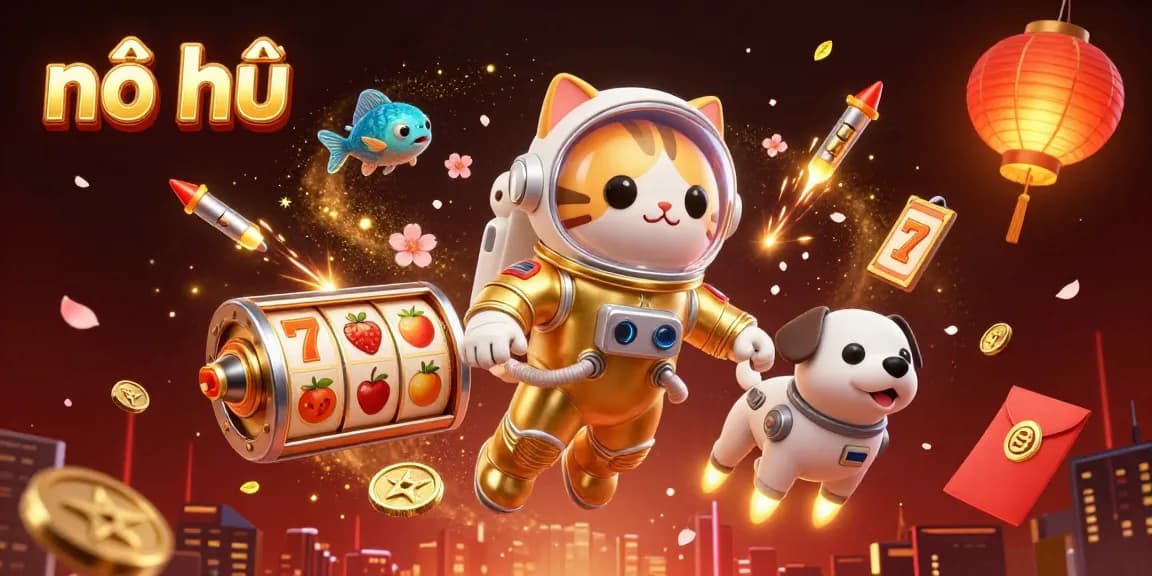 Spin the reels in the vibrant nổ hũ 3D scene, featuring lucky symbols and dynamic elements.