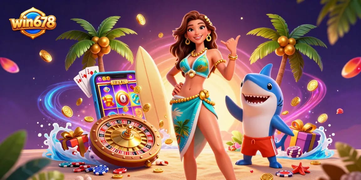 Win678 casino thrills, enjoy vibrant slots and roulette in lush tropical setting.