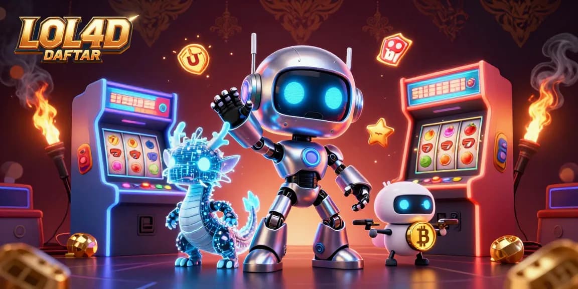 Menang bersama LOL4D DAFTAR, robot cyberpunk dan naga holografis di kasino digital.