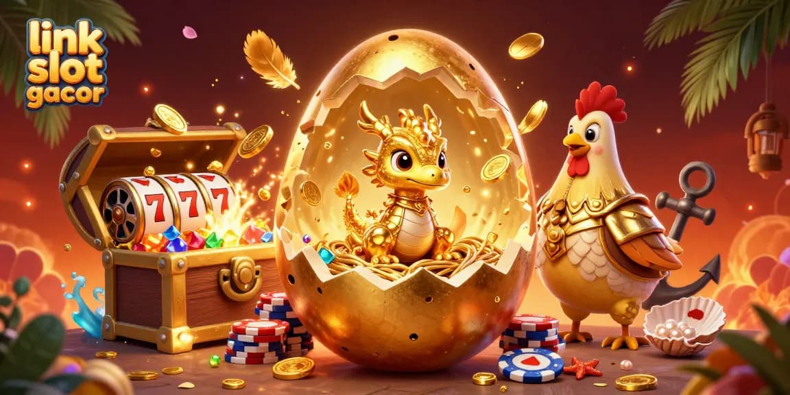 Experience winning thrills with link slot gacor featuring a golden dragon surrounded by poker chips and vibrant slots.