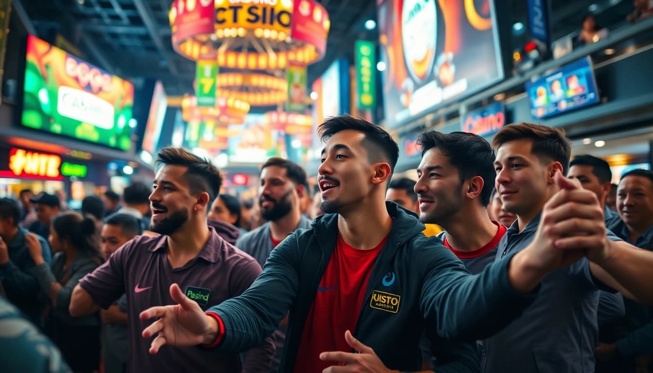 Exciting scene of Canada sports betting capturing athletes, crowds, and casino vibes energetically.