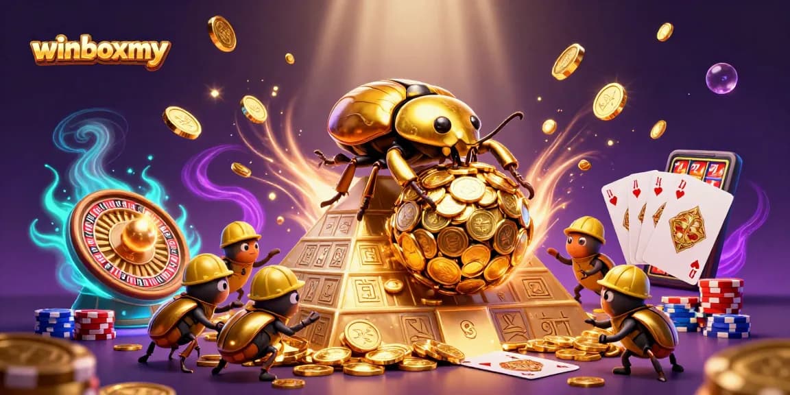 Experience thrilling gameplay with winboxmy as dynamic characters roll in gold coins and casino elements.