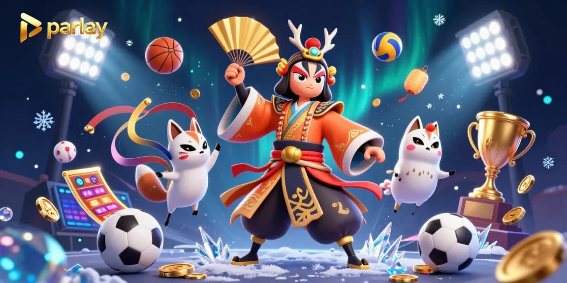 Engage in a thrilling parlay betting scene featuring dynamic sports elements and spirited characters.
