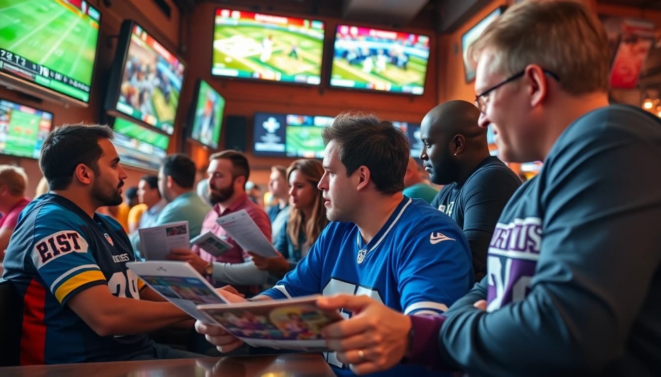 Engaged bettors participating in Oklahoma sports betting discussions at a vibrant venue.