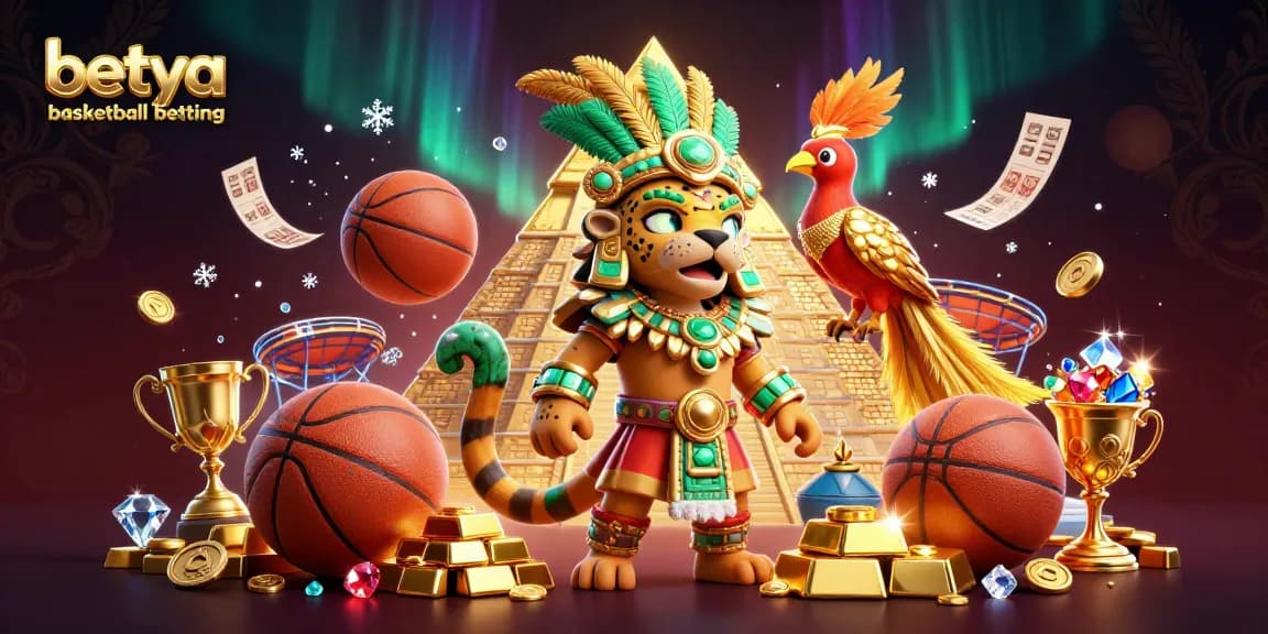 Experience betya basketball betting with immersive elements of trophies, sports balls, and treasures.