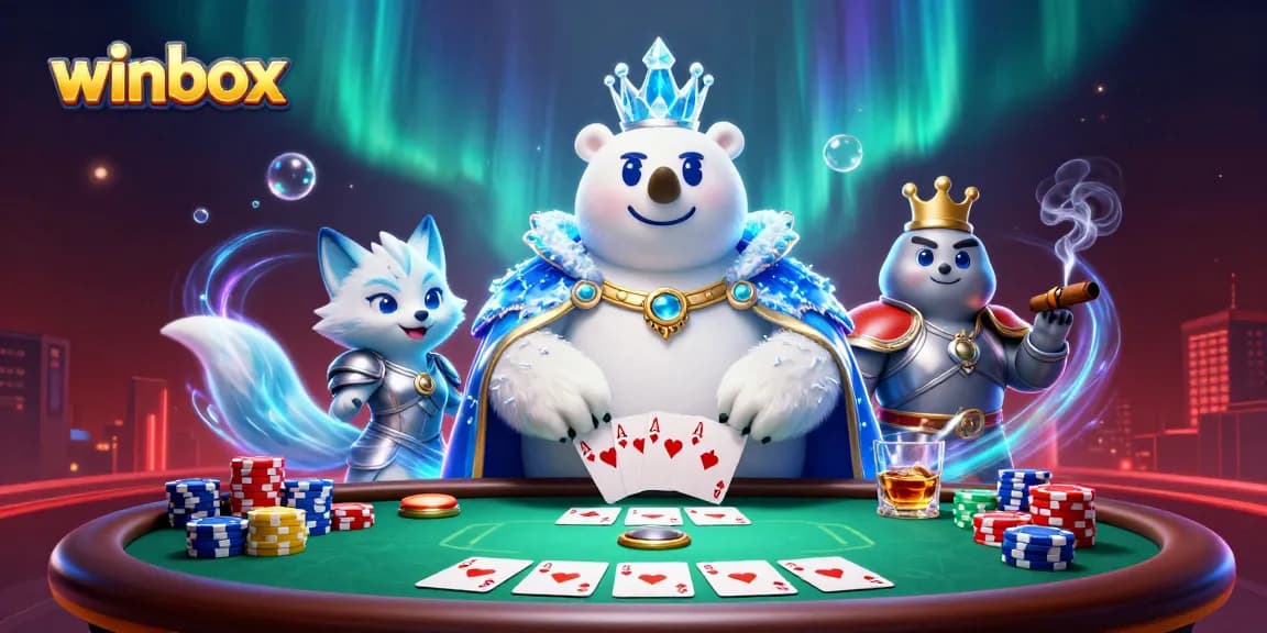 Winbox showcases a thrilling poker scene with an ice king and snow fox, captivating players' excitement.