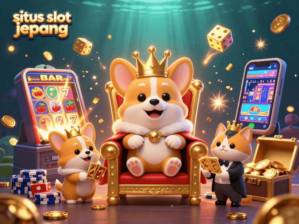 Engage in situs slot jepang with vibrant 3D illustration showcasing jackpot excitement and royal characters.