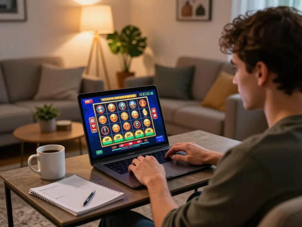 Engaged player enjoying online slots at https://n188.build/, creating a cozy gaming environment.