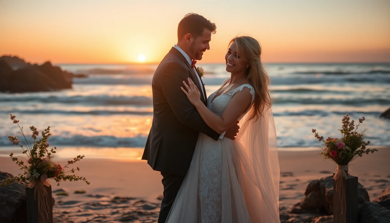 Capture stunning Carmel wedding photography of a couple embracing on a sunset beach.