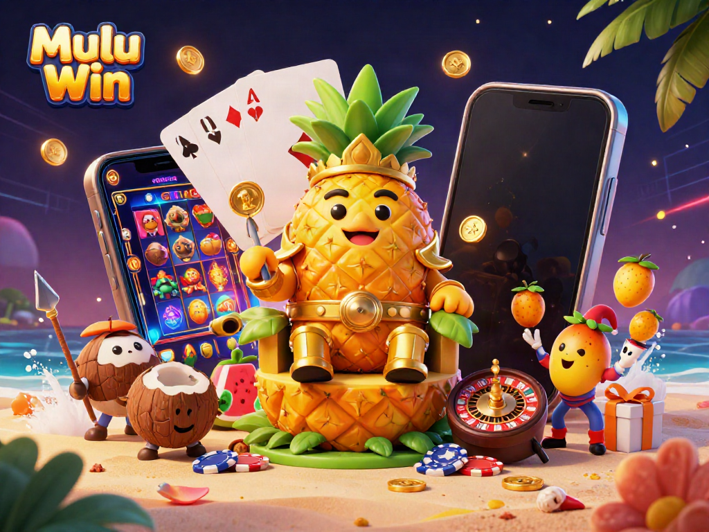 Engage with Mulu Win's thrilling beach casino scene featuring vibrant characters and energetic gameplay elements.