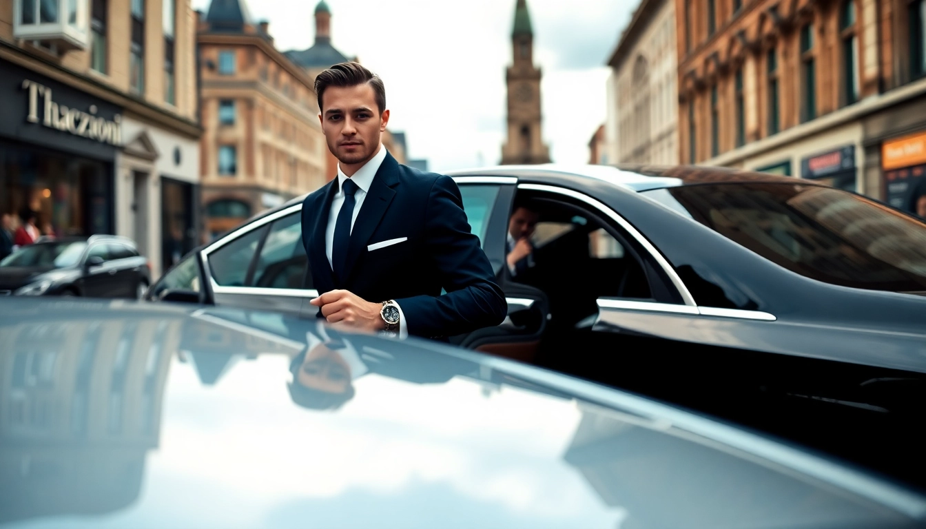 Offering premium Chauffeur Services Nottingham with a professional chauffeur at a luxury car.