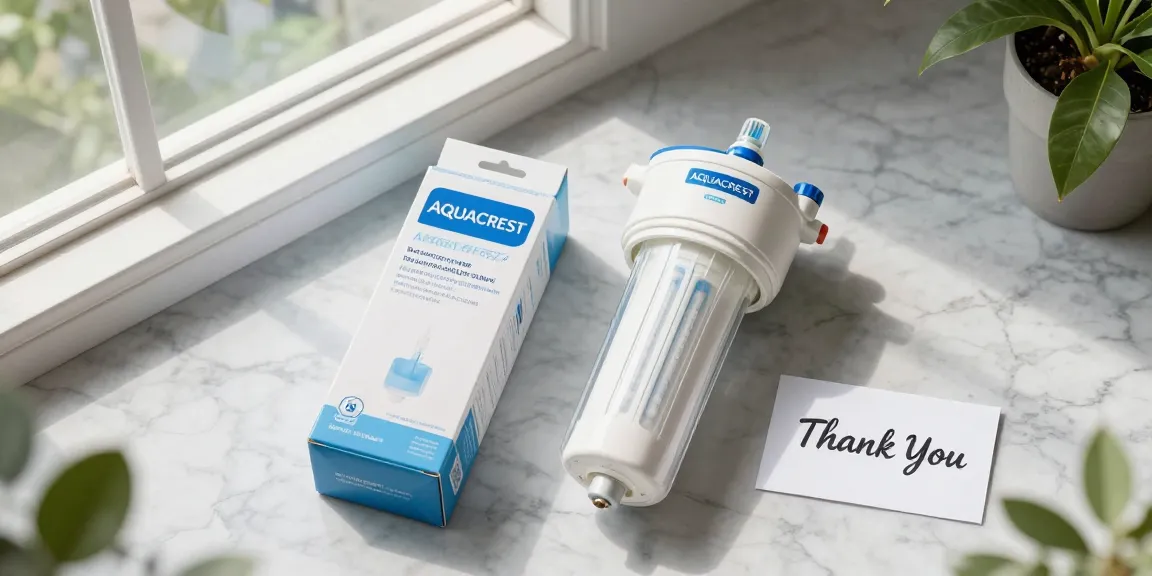 AQUACREST AP5527 Reverse Osmosis Pre and Post Water Filter Cartridge showcased in an e-commerce product review.