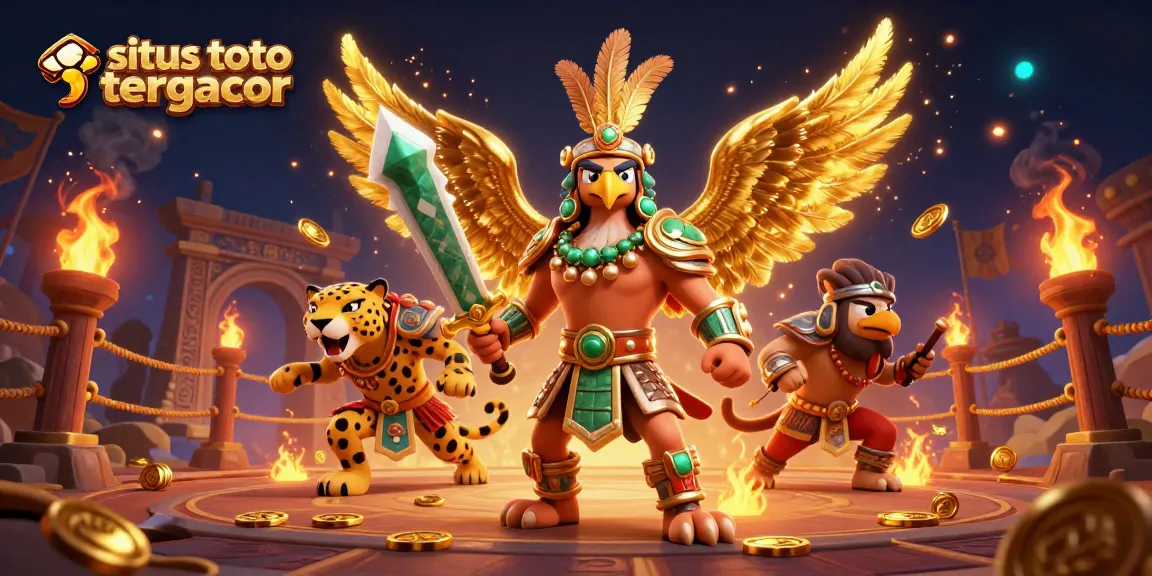 Engage in thrilling gameplay at situs toto slot tergacor with golden coins, captivating warriors, and vibrant casino elements.