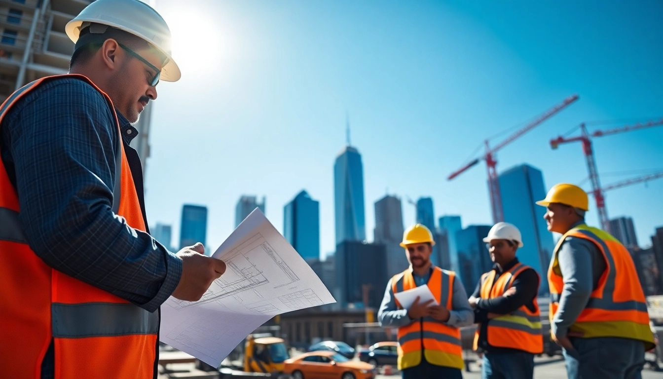 A New York Construction Manager leading a busy urban construction site in Manhattan.