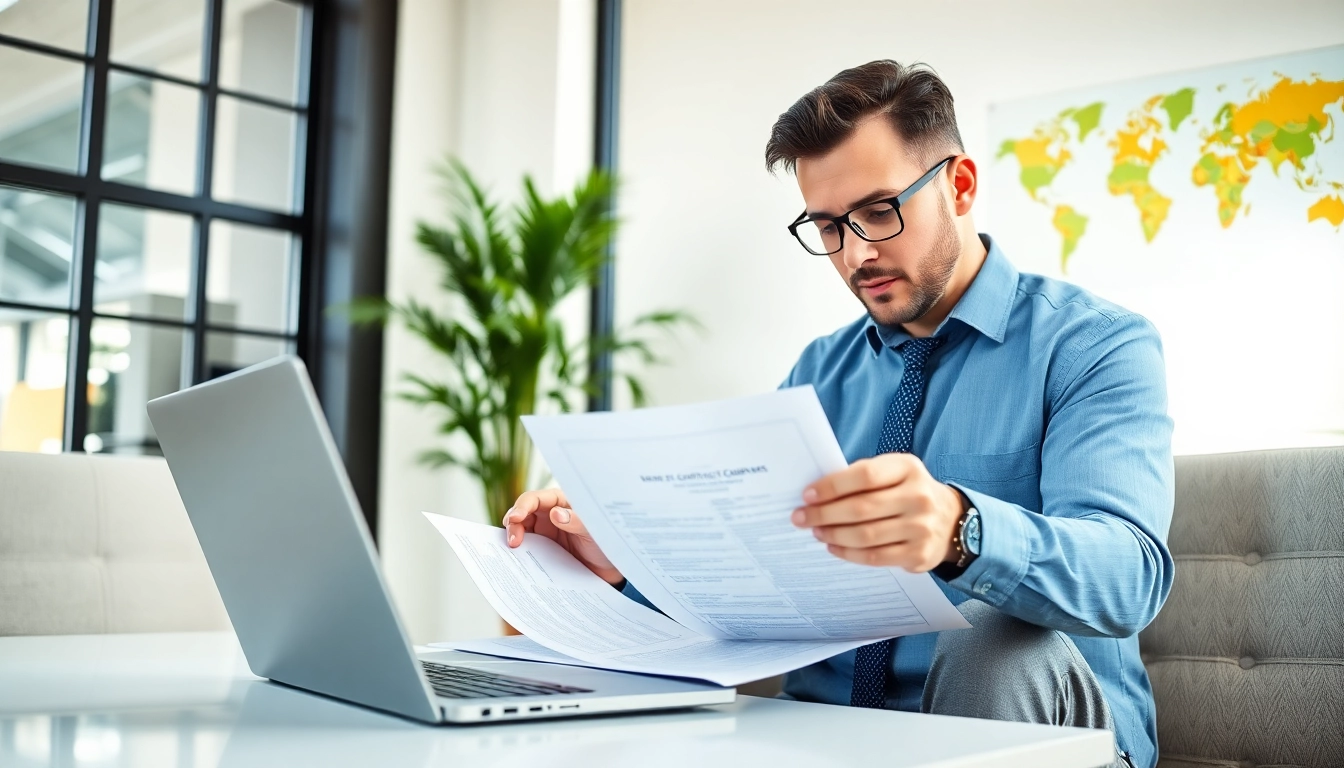 Analyze Federal and State contracts and grants with a focused business consultant in an office.