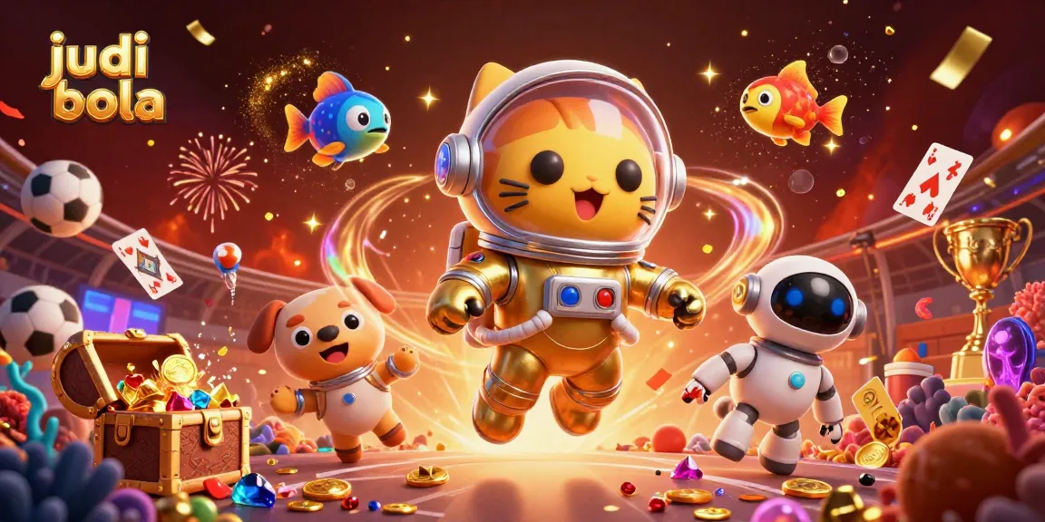 Engage in judi bola action with dynamic betting, trophies, and colorful sports elements.