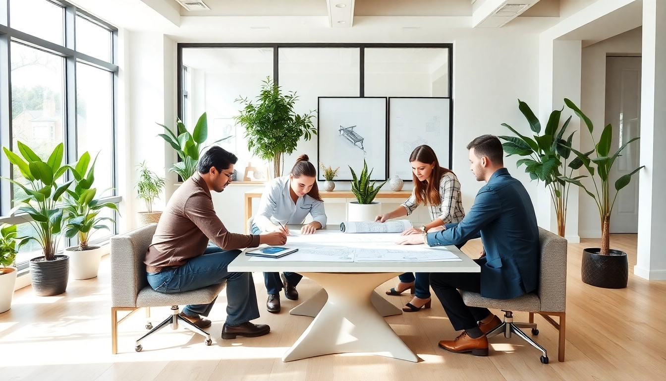 Boston residential architecture firm collaborating on innovative designs in a bright, modern workspace.