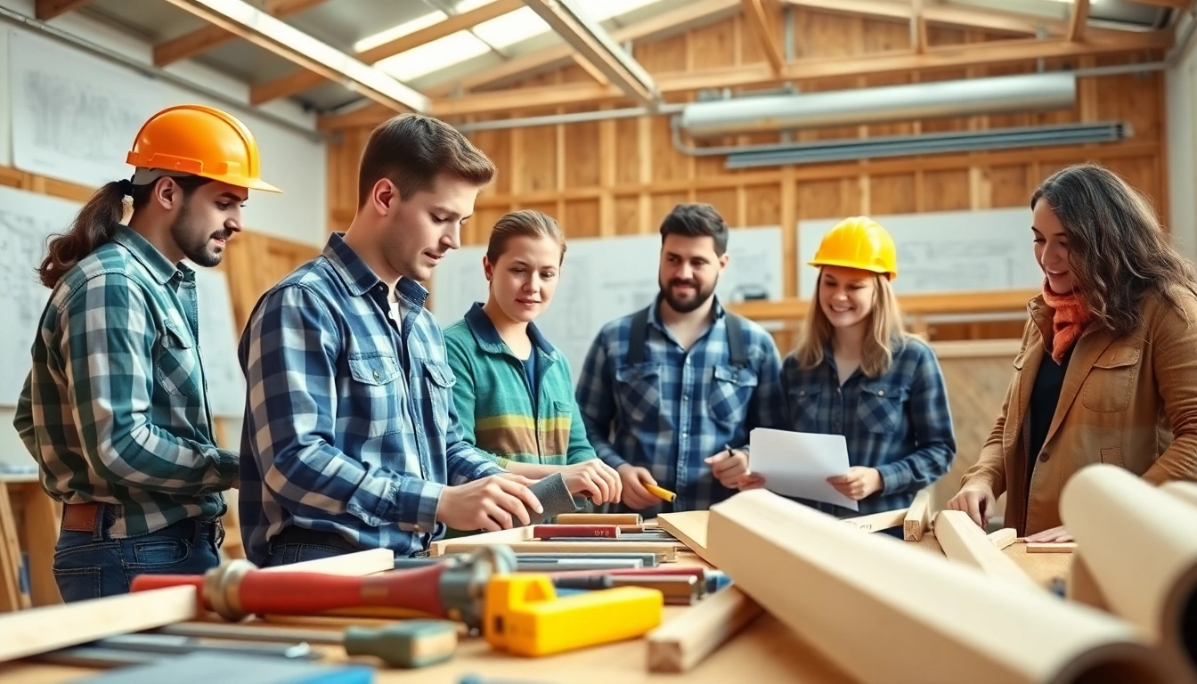 Students learning at construction trade schools in texas involved in practical training.