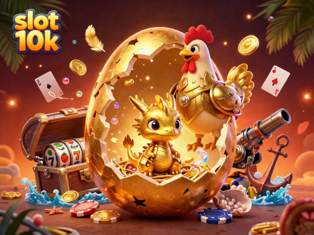 Engage with exciting slot 10k gameplay featuring a golden dragon and treasure amidst poker chips