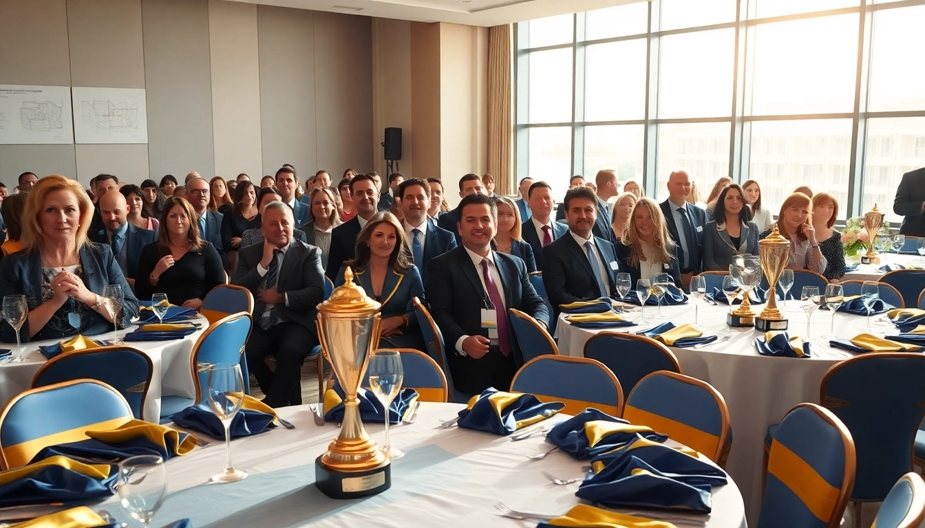 Celebrating excellence in construction awards with beautiful trophies and elegant decor.