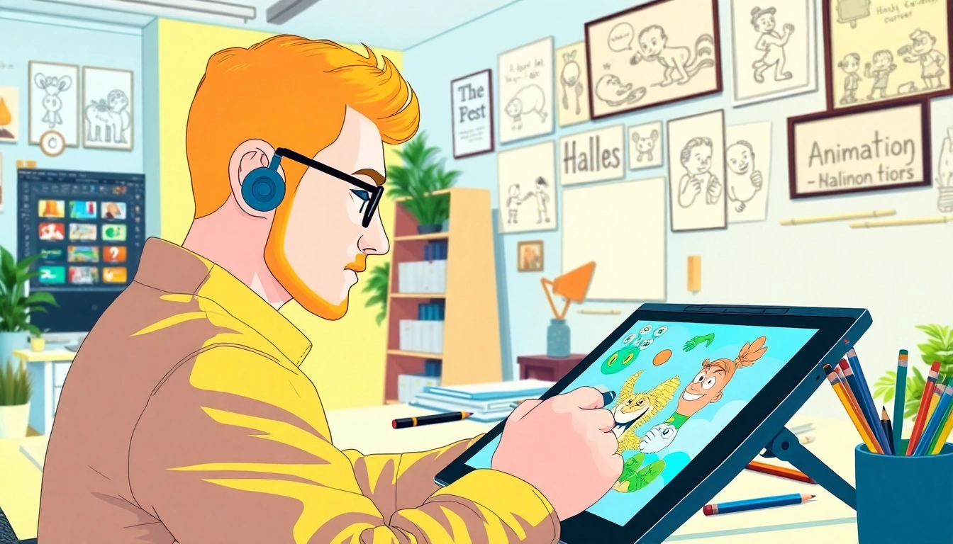 Animation Erstellen in einem kreativen Arbeitsumfeld mit einem Künstler am Tablet erstellen.