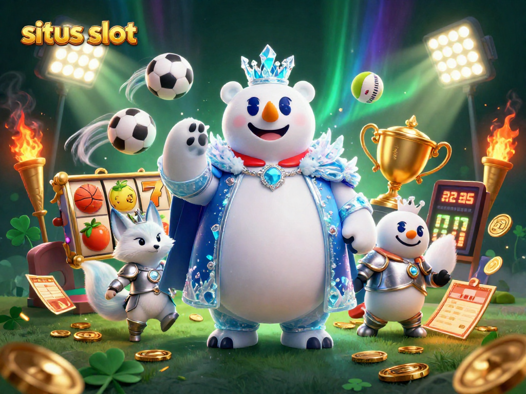 Gambarkan situs slot seru dengan beruang kutub raja dan rubah bersenjatakan, tengok perjudian penuh warna.