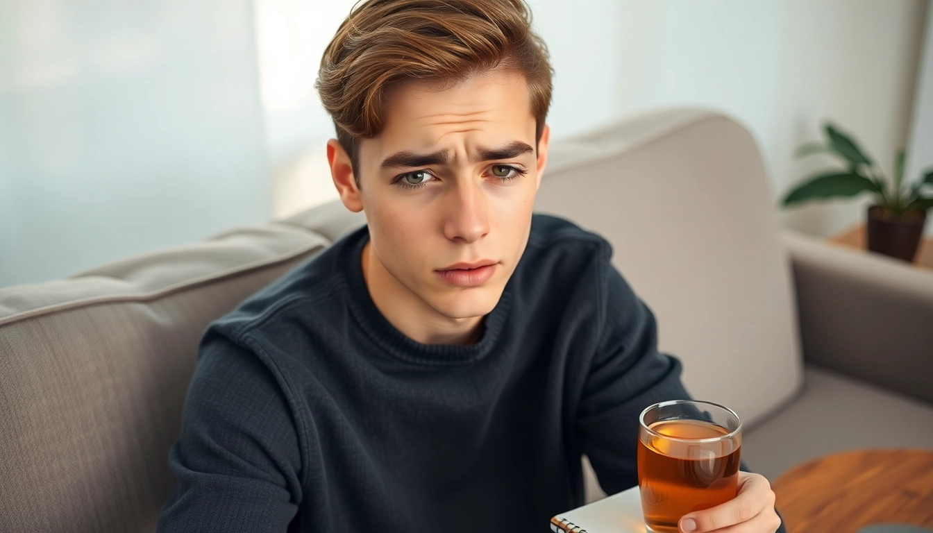 Anxiety symptoms displayed by a young adult in a calming therapy setting.