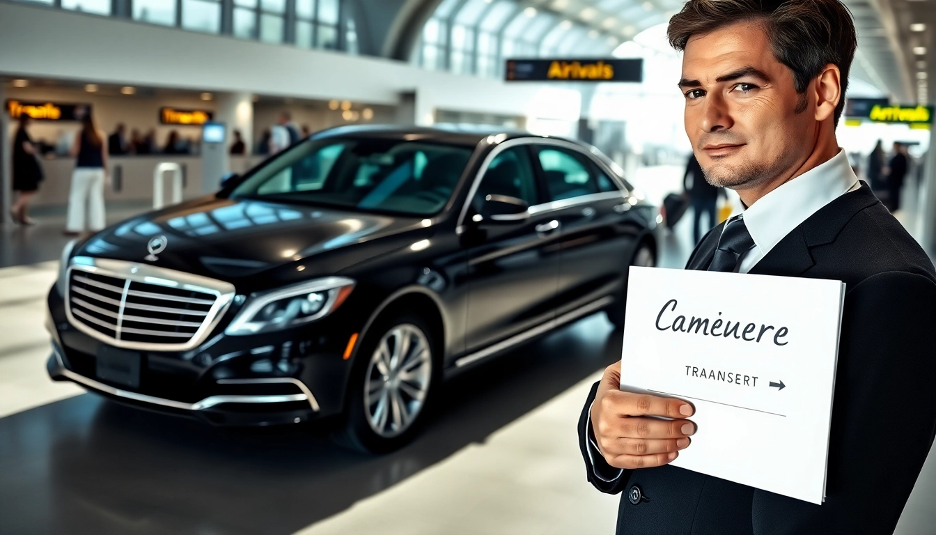 Book Private Airport Transfers with a professional chauffeur waiting at the airport arrivals terminal.
