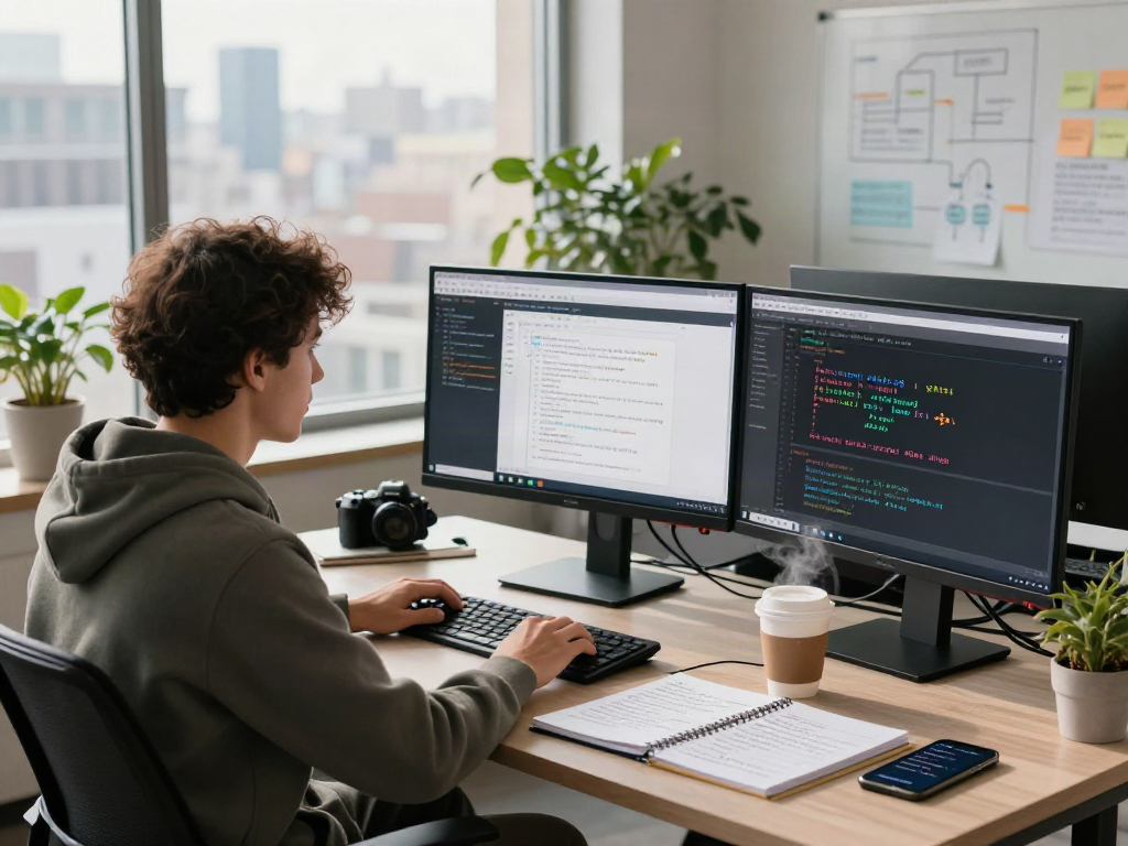 Engineer coding on bro138 link algorithms in a modern tech workspace.