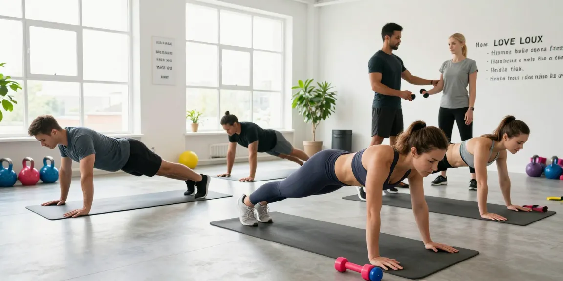 Group exercising together in a vibrant gym demonstrating fitness programs.