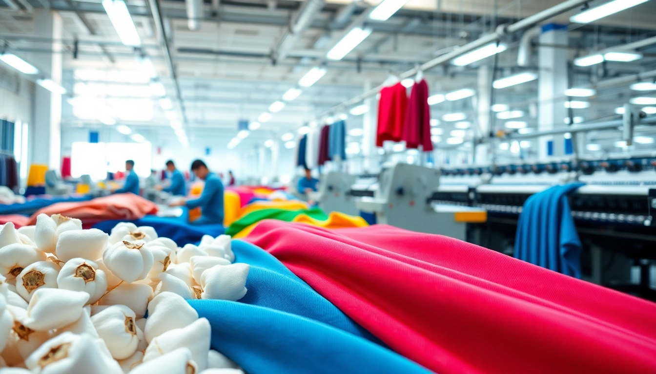 Clothing Manufacturer China showcasing skilled workers and vibrant textiles in a modern facility