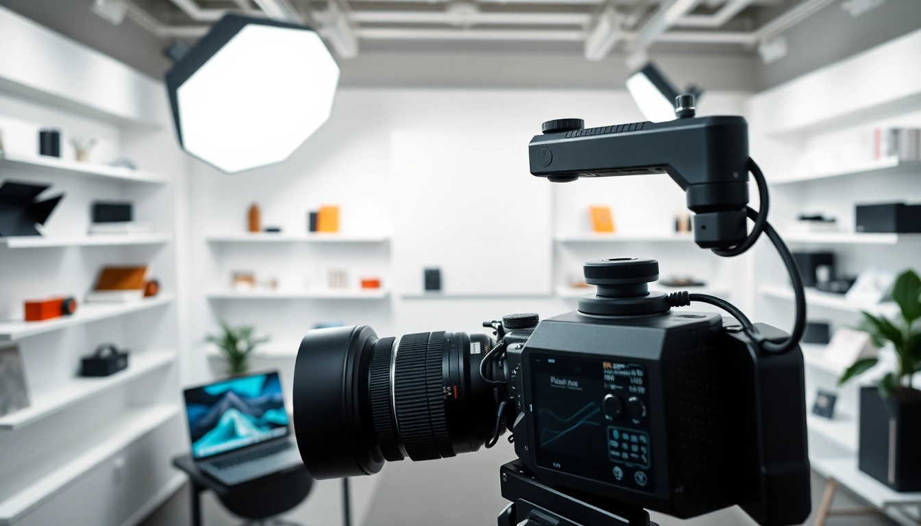 Fotografo Commerciale che cattura prodotti in uno studio moderno con illuminazione professionale.