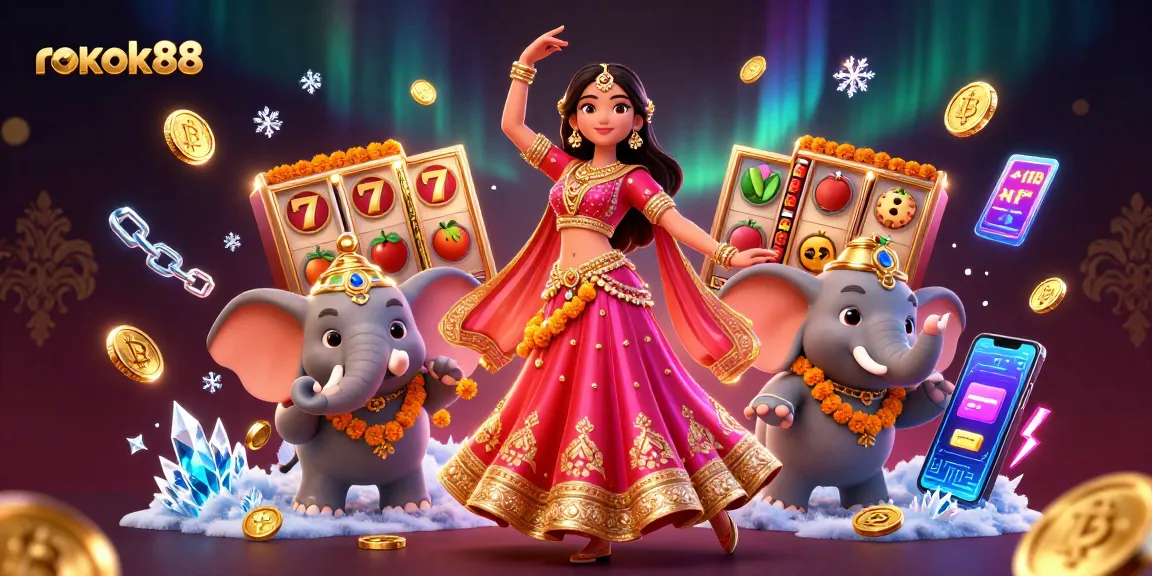 Play thrilling games at rokok88 with vibrant characters and dynamic slot elements against a stunning backdrop.